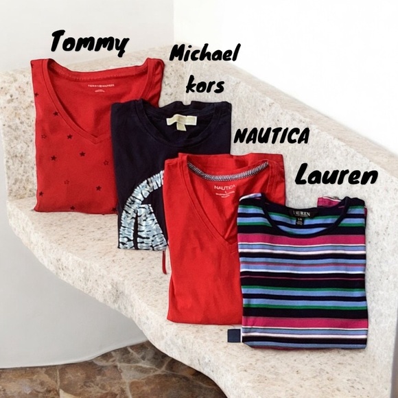 DESIGNER T SHIRTS WOMEN BUNDLE OF 4 NAUTICA TOMMY HILFIGER MICHAEL KORS LAUREN - Picture 1 of 10